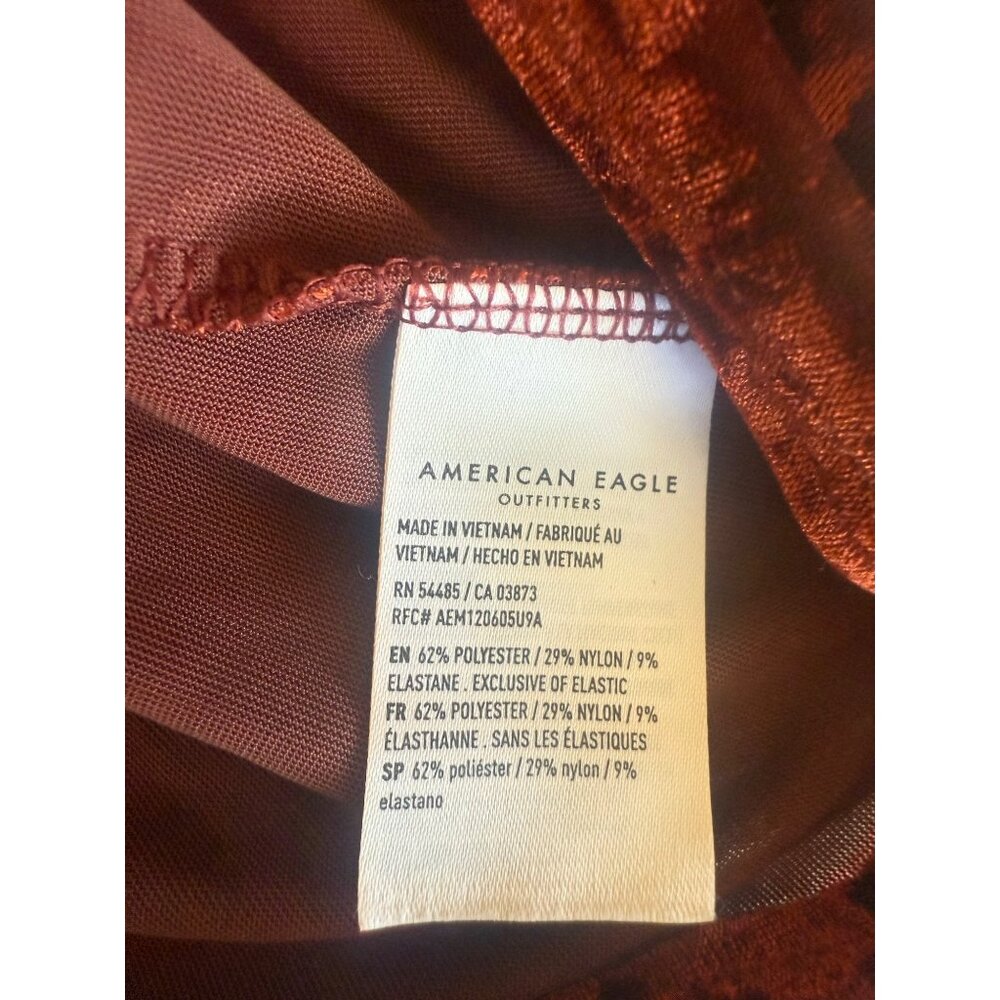 American Eagle Velvet Y2K Babydoll Top Size L Smocked Ruffle Boho Peasant Earthy - Picture 6 of 8